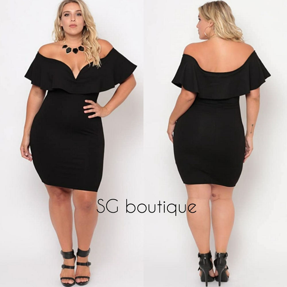 🆕⭐Mod Plus Sz Black off shoulder ruffle dress